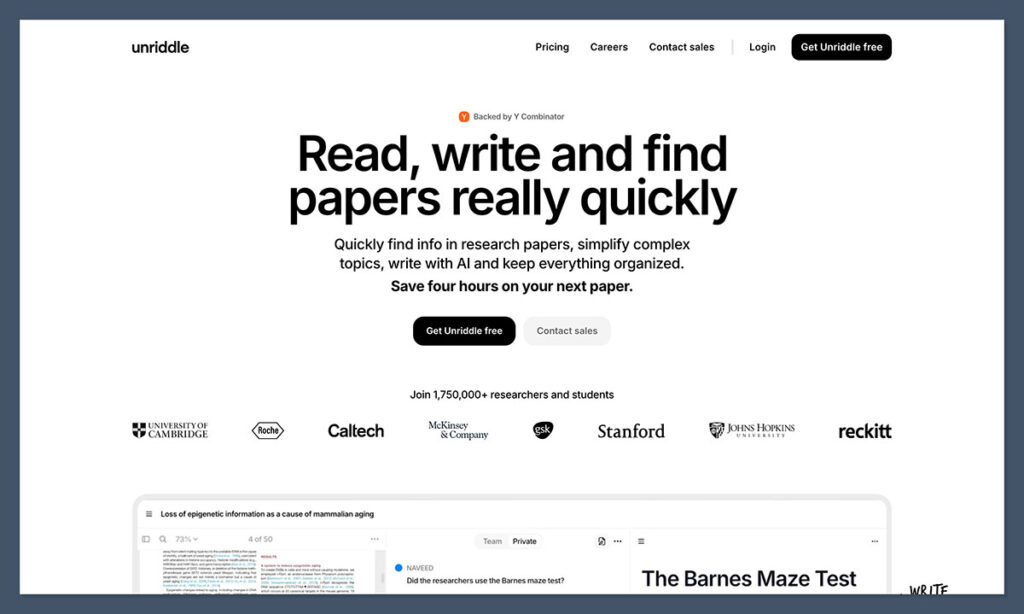 unriddle ai homepage